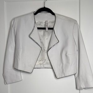 Suprema Italian White leather Blazer with‎ Silver Accents